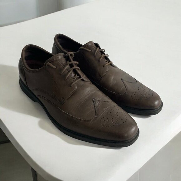 Rockport Wing Tip Mens Dress Shoe Size 11.5 Brown Leather Lace Up Comfort